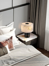 Modern Brass and Marble Table Lamp with Hand Cut Alabaster Stone Shade Elegant Desk Lighting