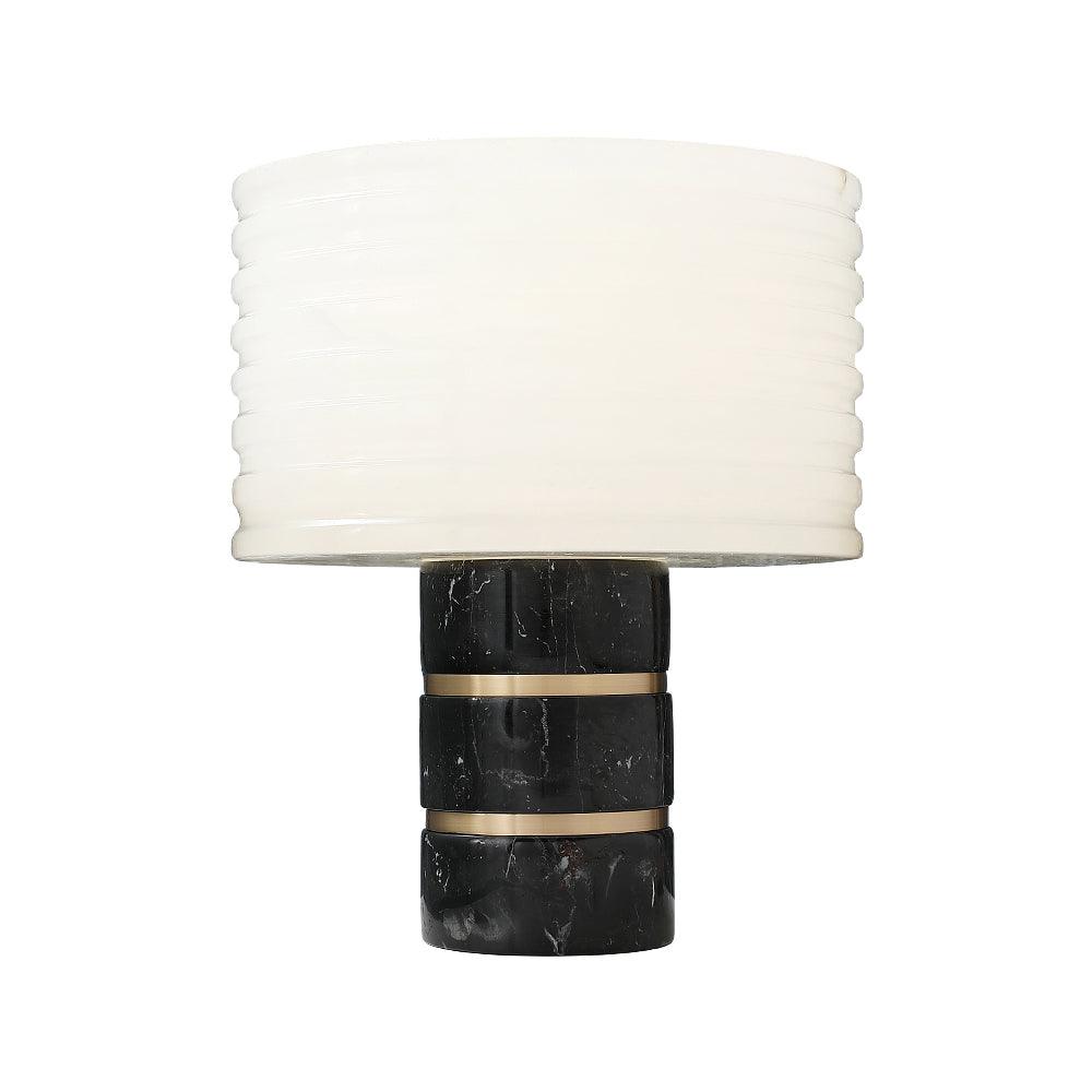 Modern Brass and Marble Table Lamp with Hand Cut Alabaster Stone Shade Elegant Desk Lighting