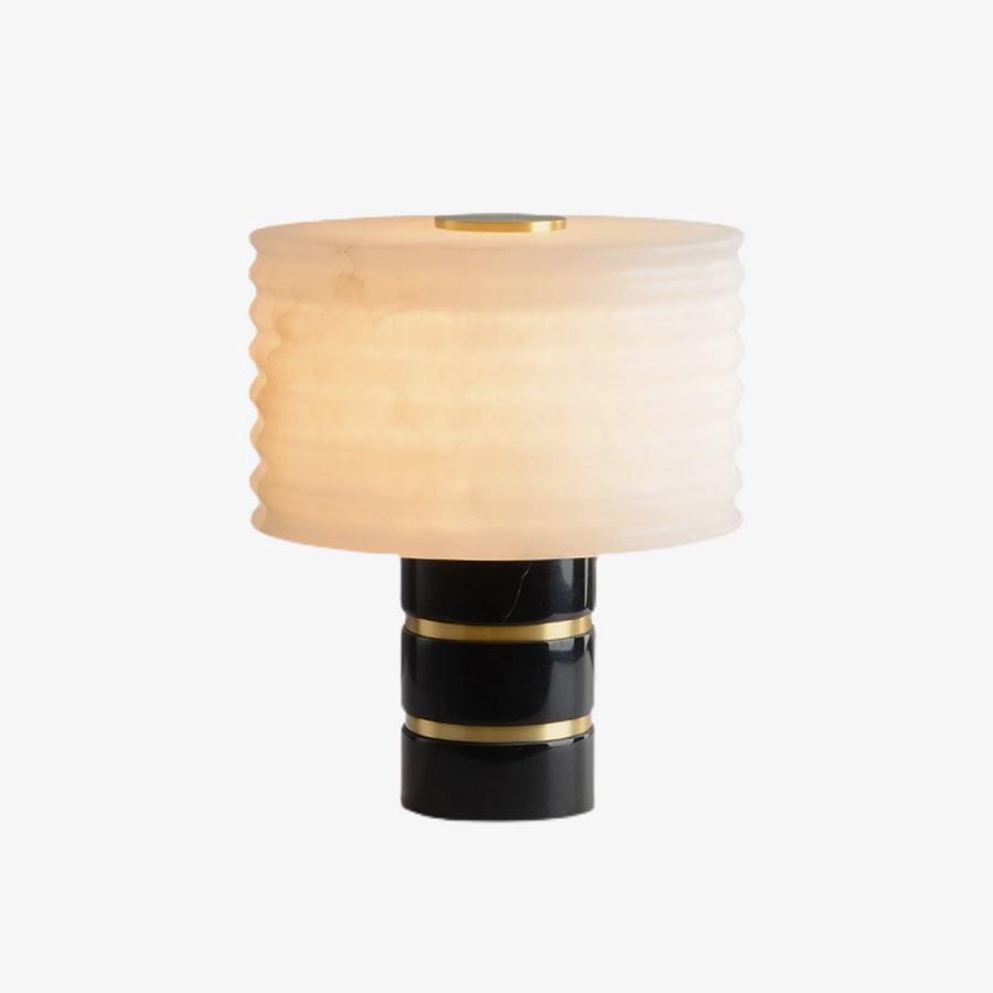 Modern Brass and Marble Table Lamp with Hand Cut Alabaster Stone Shade Elegant Desk Lighting