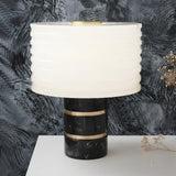 Modern Brass and Marble Table Lamp with Hand Cut Alabaster Stone Shade Elegant Desk Lighting