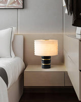 Modern Brass and Marble Table Lamp with Hand Cut Alabaster Stone Shade Elegant Desk Lighting
