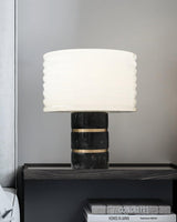 Modern Brass and Marble Table Lamp with Hand Cut Alabaster Stone Shade Elegant Desk Lighting