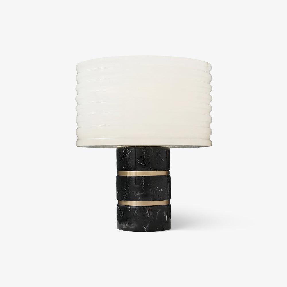 Modern Brass and Marble Table Lamp with Hand Cut Alabaster Stone Shade Elegant Desk Lighting