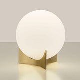 Contemporary Geometric Metal Table Lamp with White Spherical Glass Shade