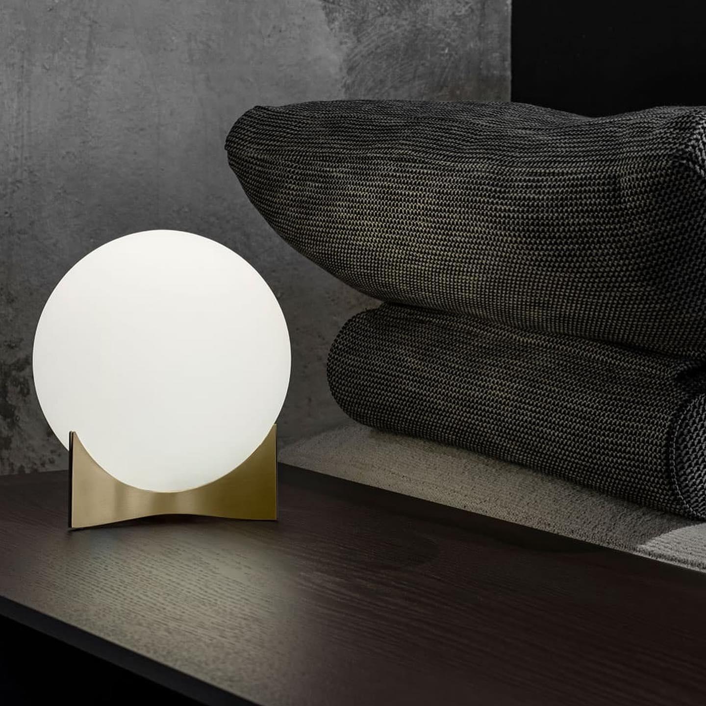 Contemporary Geometric Metal Table Lamp with White Spherical Glass Shade