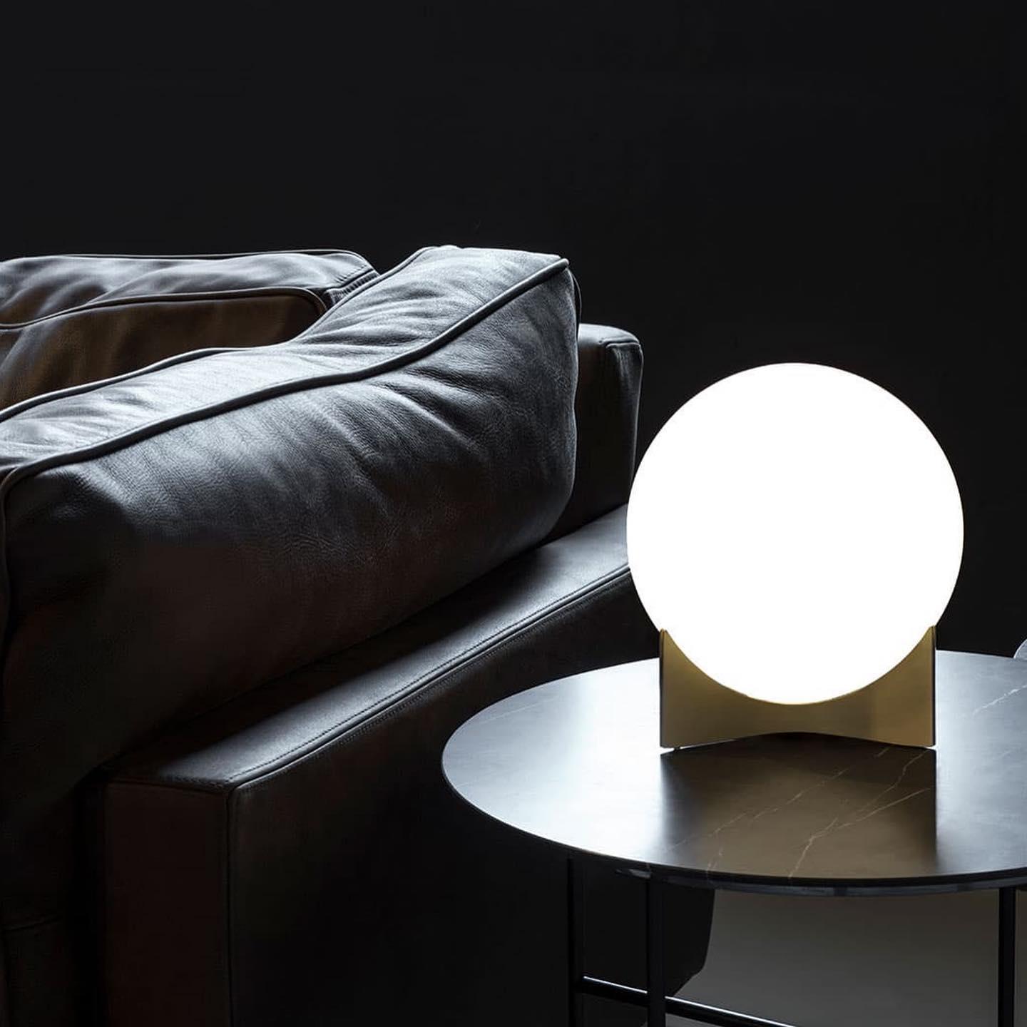 Contemporary Geometric Metal Table Lamp with White Spherical Glass Shade