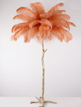 Luxurious Ostrich Feather Floor Lamp with Polished Brass Base Elegant Gold Standing Light for Living Room