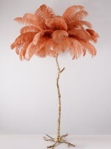 Luxurious Ostrich Feather Floor Lamp with Polished Brass Base Elegant Gold Standing Light for Living Room