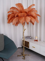 Luxurious Ostrich Feather Floor Lamp with Polished Brass Base Elegant Gold Standing Light for Living Room