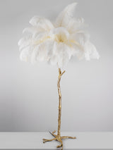 Luxurious Ostrich Feather Floor Lamp with Polished Brass Base Elegant Gold Standing Light for Living Room
