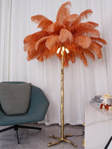 Luxurious Ostrich Feather Floor Lamp with Polished Brass Base Elegant Gold Standing Light for Living Room