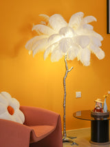 Luxurious Ostrich Feather Floor Lamp with Polished Brass Base Elegant Gold Standing Light for Living Room