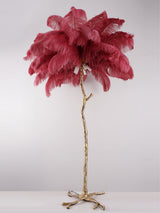 Luxurious Ostrich Feather Floor Lamp with Polished Brass Base Elegant Gold Standing Light for Living Room