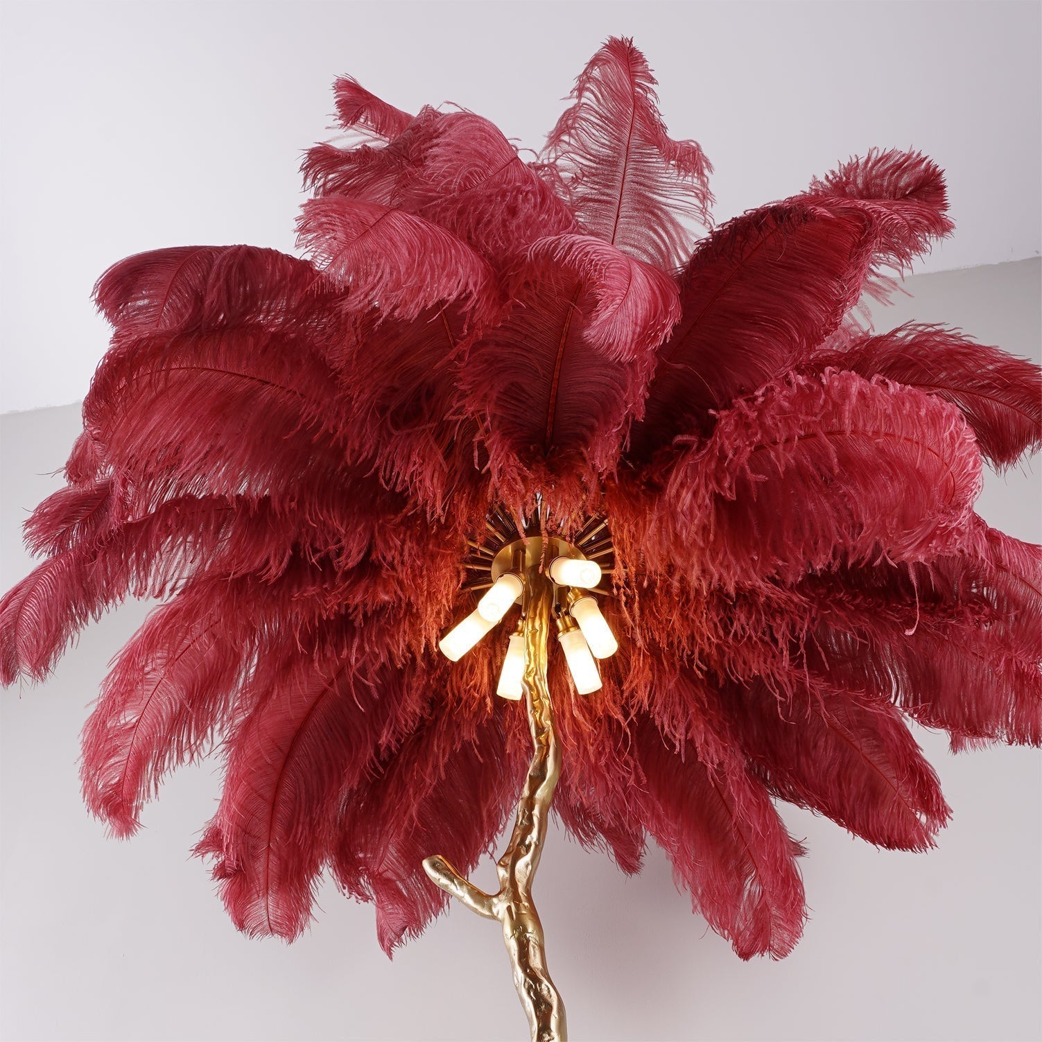 Luxurious Ostrich Feather Floor Lamp with Polished Brass Base Elegant Gold Standing Light for Living Room