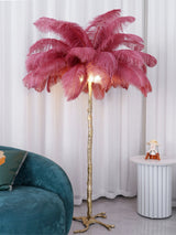 Luxurious Ostrich Feather Floor Lamp with Polished Brass Base Elegant Gold Standing Light for Living Room