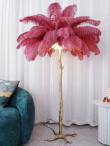 Luxurious Ostrich Feather Floor Lamp with Polished Brass Base Elegant Gold Standing Light for Living Room