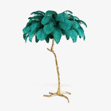 Luxurious Ostrich Feather Floor Lamp with Polished Brass Base Elegant Gold Standing Light for Living Room