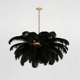 Natural Ostrich Feather Gasolier Chandelier with Polished Brass Frame for Luxury Interiors