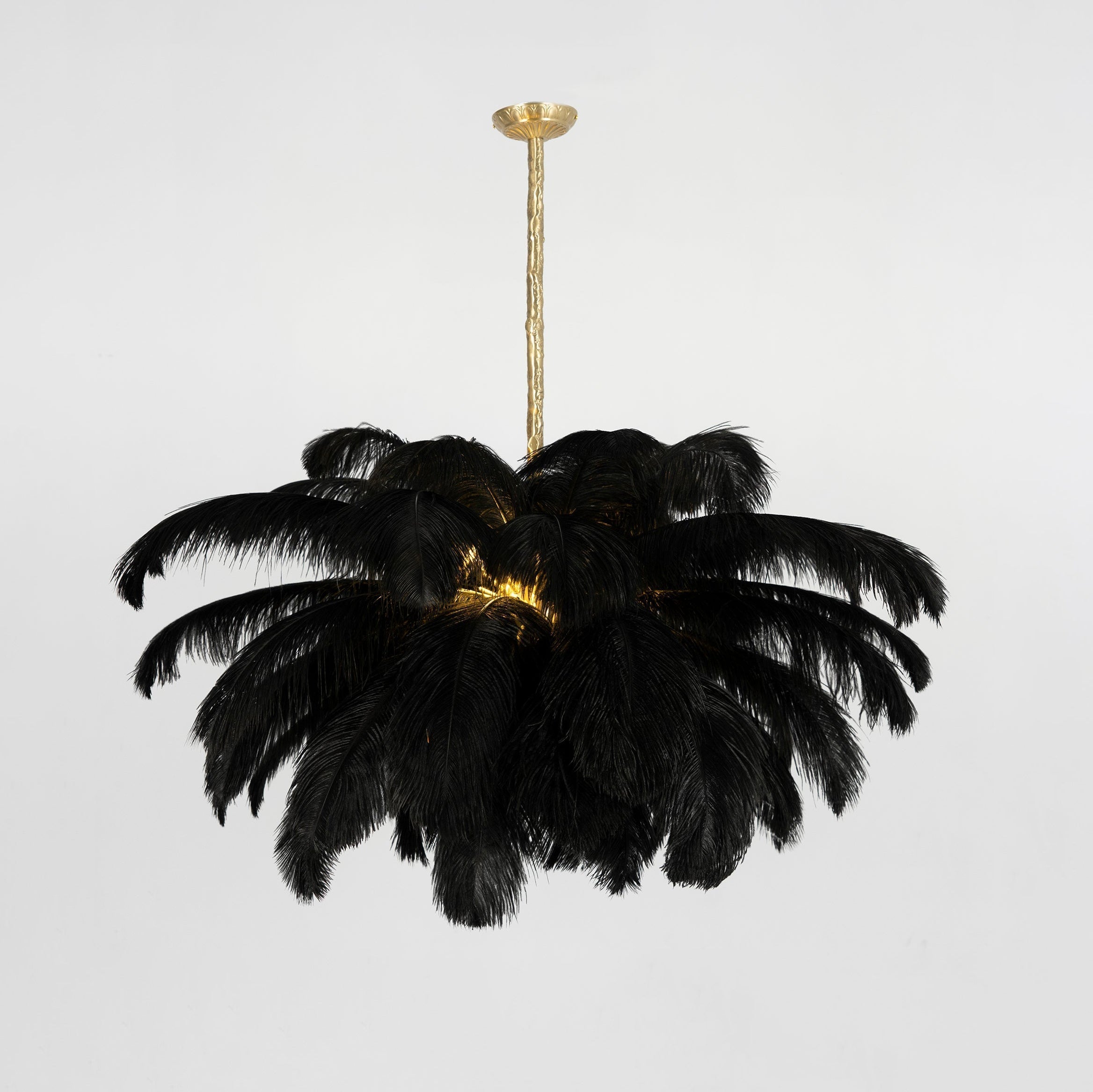 Natural Ostrich Feather Gasolier Chandelier with Polished Brass Frame for Luxury Interiors