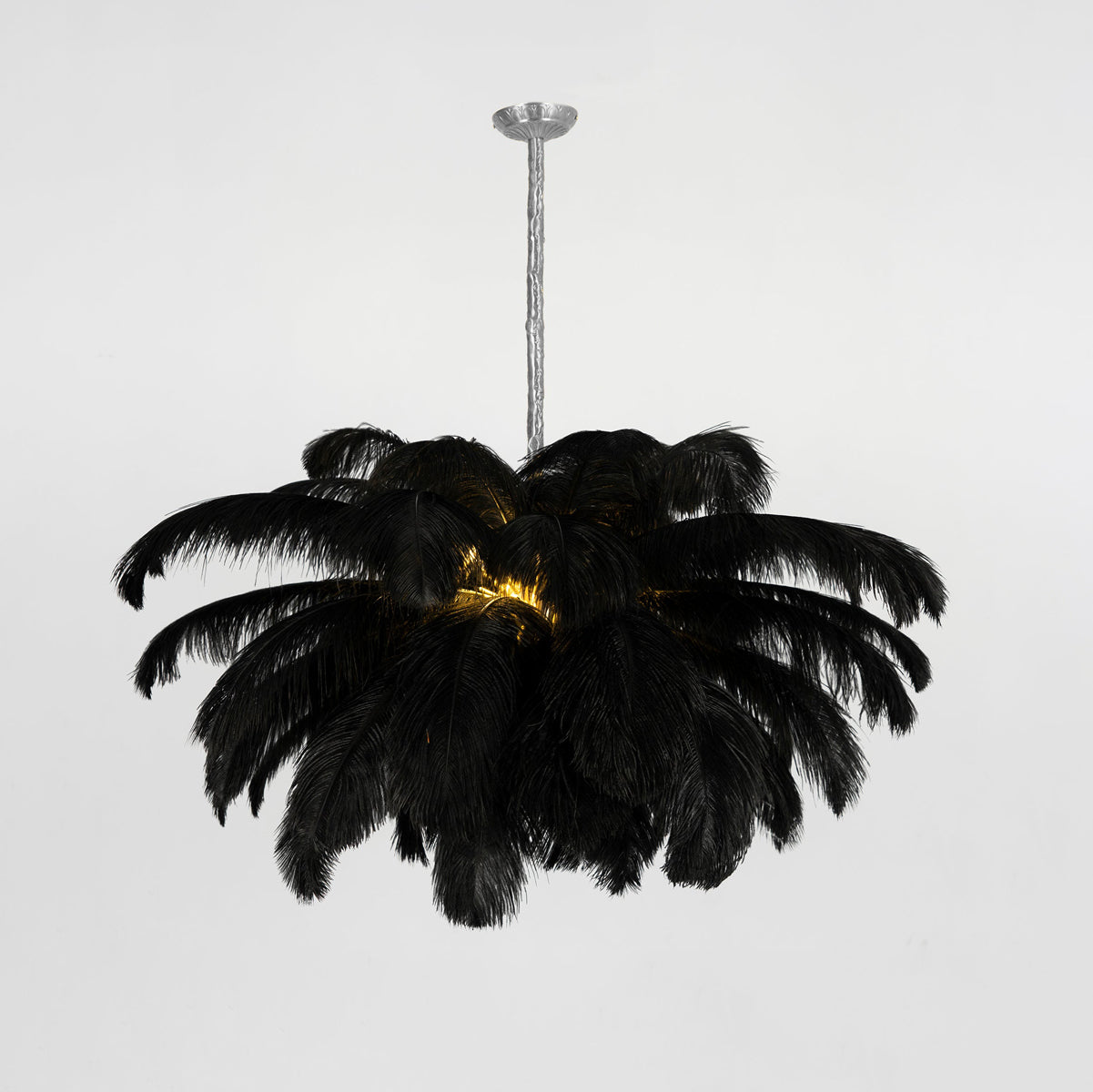 Natural Ostrich Feather Gasolier Chandelier with Polished Brass Frame for Luxury Interiors