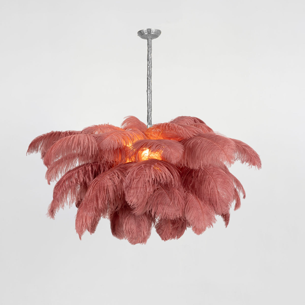 Natural Ostrich Feather Gasolier Chandelier with Polished Brass Frame for Luxury Interiors