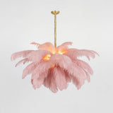 Natural Ostrich Feather Gasolier Chandelier with Polished Brass Frame for Luxury Interiors
