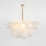 Natural Ostrich Feather Gasolier Chandelier with Polished Brass Frame for Luxury Interiors