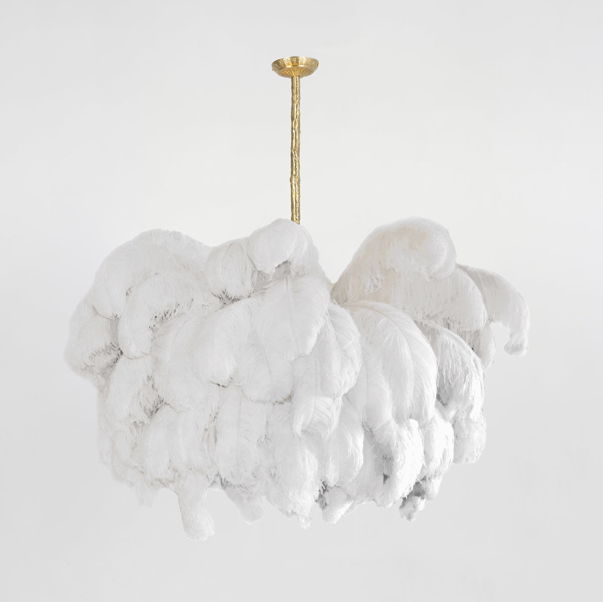 Natural Ostrich Feather Gasolier Chandelier with Polished Brass Frame for Luxury Interiors