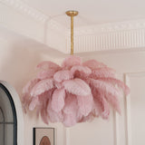 Natural Ostrich Feather Gasolier Chandelier with Polished Brass Frame for Luxury Interiors