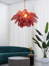Natural Ostrich Feather Gasolier Chandelier with Polished Brass Frame for Luxury Interiors