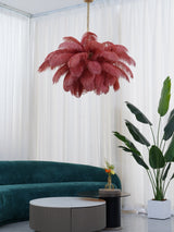 Natural Ostrich Feather Gasolier Chandelier with Polished Brass Frame for Luxury Interiors