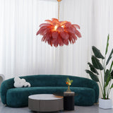 Natural Ostrich Feather Gasolier Chandelier with Polished Brass Frame for Luxury Interiors