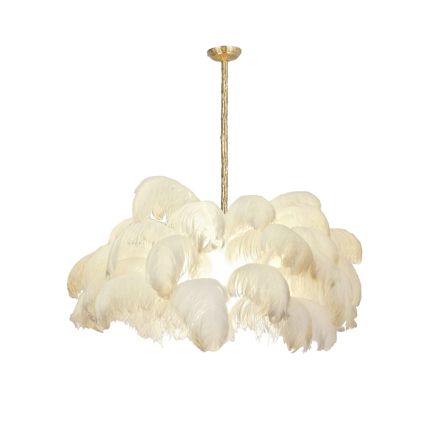 Natural Ostrich Feather Gasolier Chandelier with Polished Brass Frame for Luxury Interiors