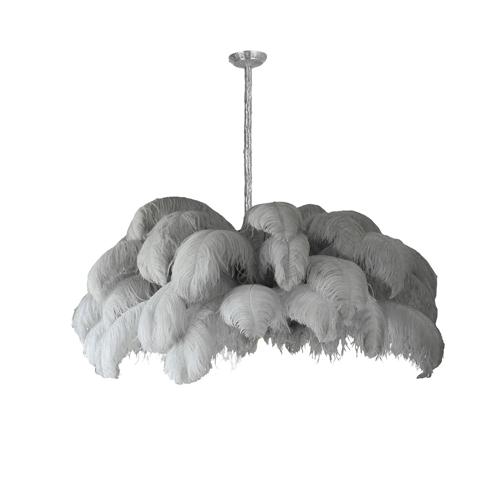 Natural Ostrich Feather Gasolier Chandelier with Polished Brass Frame for Luxury Interiors