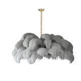Natural Ostrich Feather Gasolier Chandelier with Polished Brass Frame for Luxury Interiors