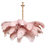 Natural Ostrich Feather Gasolier Chandelier with Polished Brass Frame for Luxury Interiors