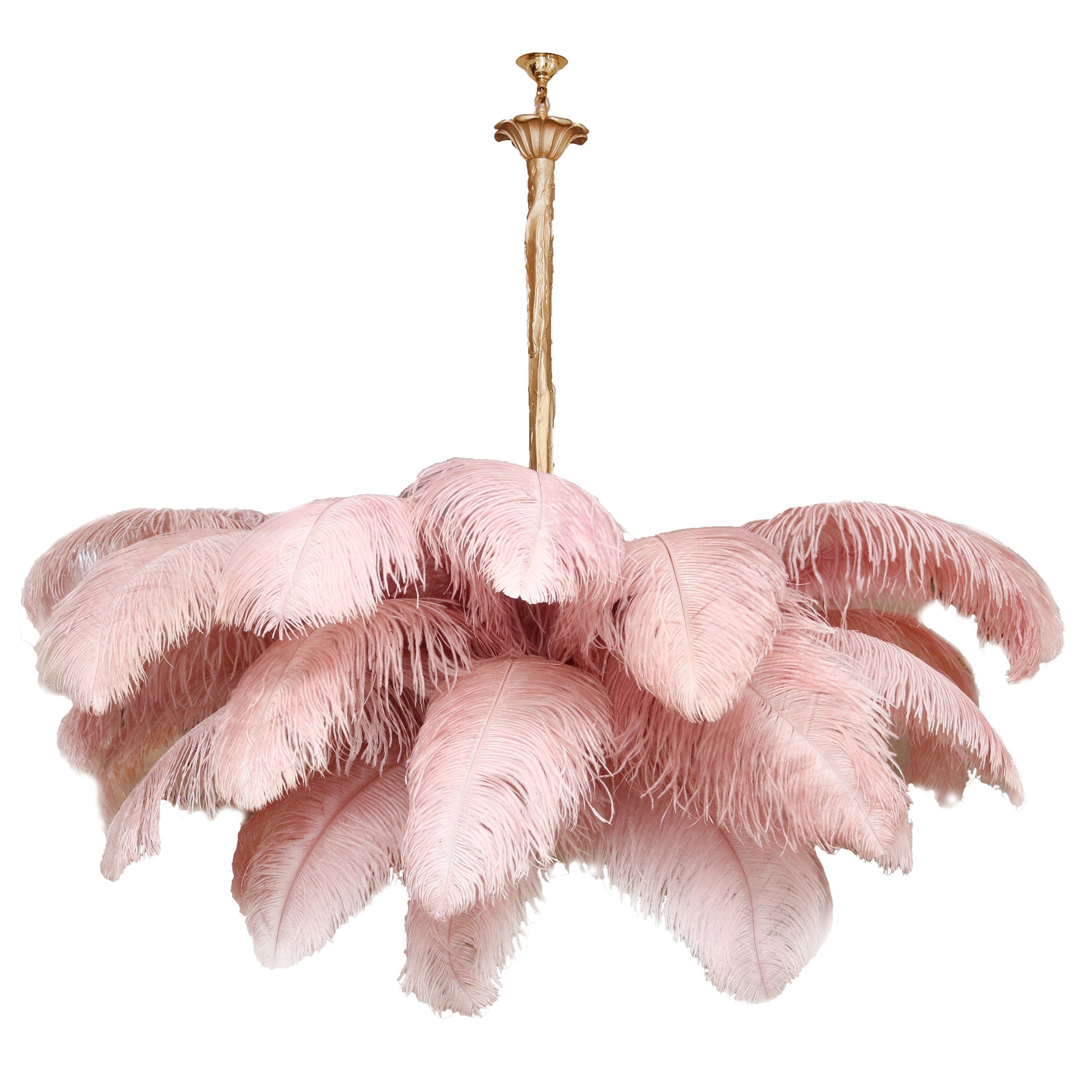 Natural Ostrich Feather Gasolier Chandelier with Polished Brass Frame for Luxury Interiors