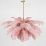 Natural Ostrich Feather Gasolier Chandelier with Polished Brass Frame for Luxury Interiors