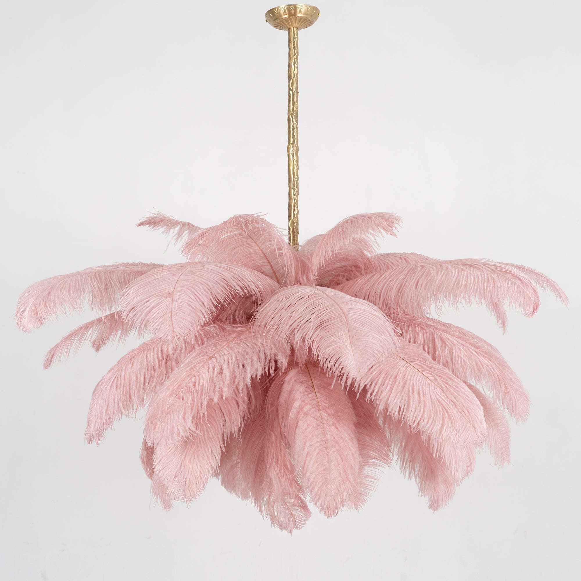 Natural Ostrich Feather Gasolier Chandelier with Polished Brass Frame for Luxury Interiors