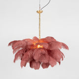 Natural Ostrich Feather Gasolier Chandelier with Polished Brass Frame for Luxury Interiors