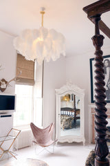 Natural Ostrich Feather Gasolier Chandelier with Polished Brass Frame for Luxury Interiors