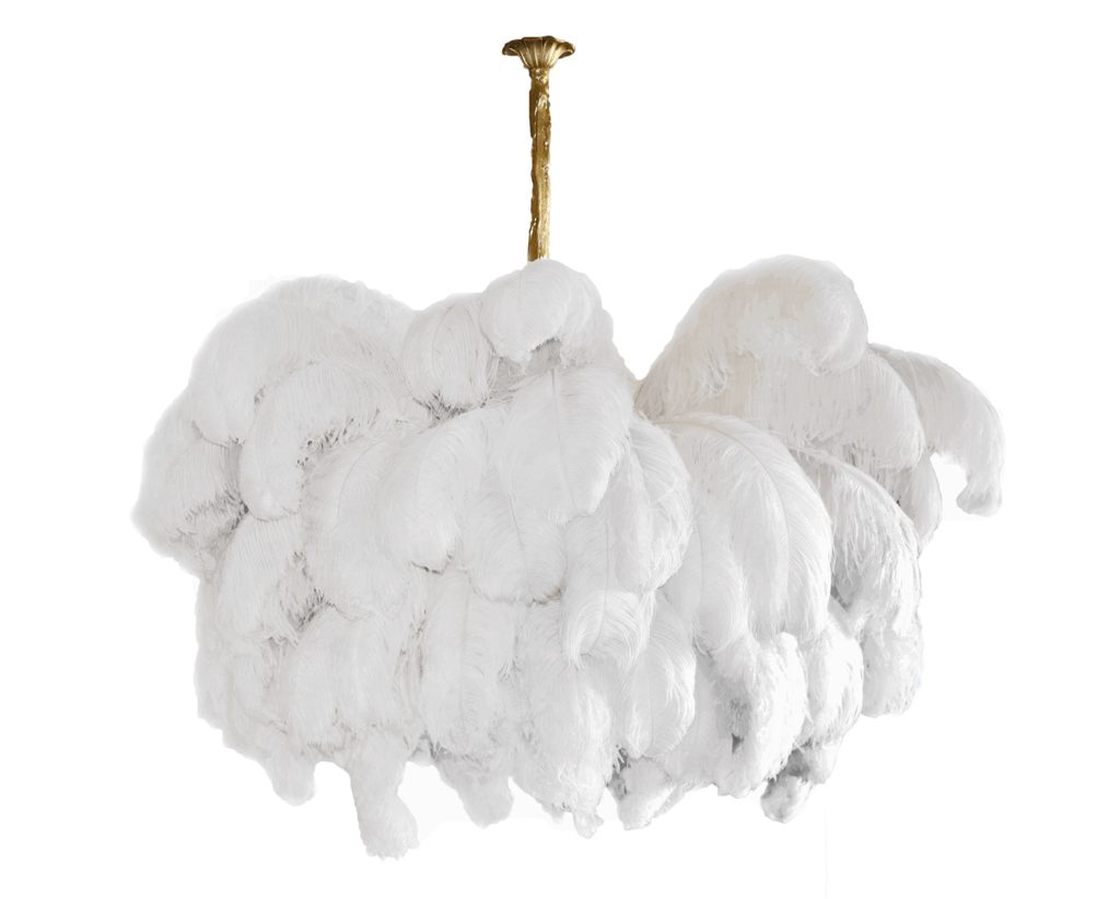 Natural Ostrich Feather Gasolier Chandelier with Polished Brass Frame for Luxury Interiors