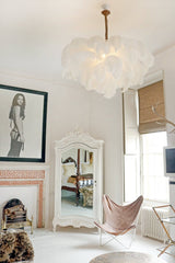 Natural Ostrich Feather Gasolier Chandelier with Polished Brass Frame for Luxury Interiors