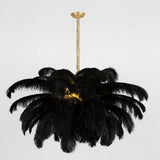 Natural Ostrich Feather Gasolier Chandelier with Polished Brass Frame for Luxury Interiors