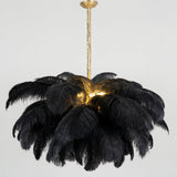 Natural Ostrich Feather Gasolier Chandelier with Polished Brass Frame for Luxury Interiors