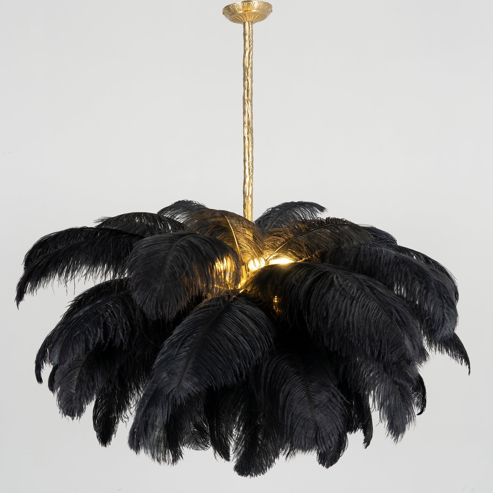 Natural Ostrich Feather Gasolier Chandelier with Polished Brass Frame for Luxury Interiors