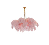 Natural Ostrich Feather Gasolier Chandelier with Polished Brass Frame for Luxury Interiors