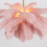 Natural Ostrich Feather Gasolier Chandelier with Polished Brass Frame for Luxury Interiors