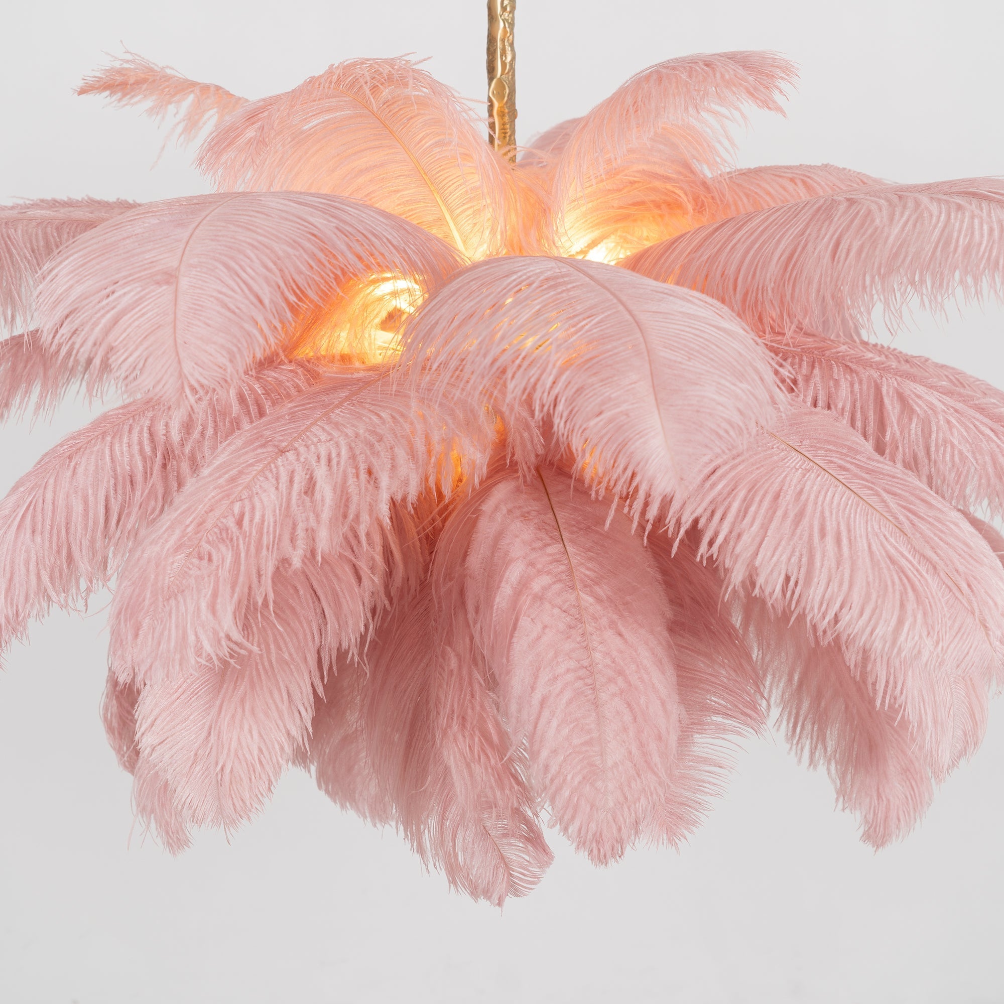 Natural Ostrich Feather Gasolier Chandelier with Polished Brass Frame for Luxury Interiors