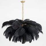 Natural Ostrich Feather Gasolier Chandelier with Polished Brass Frame for Luxury Interiors